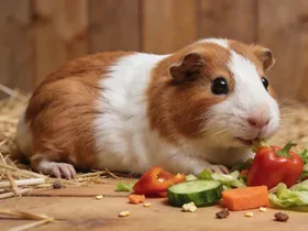 Guinea pig eating fresh vegetables at Bopets