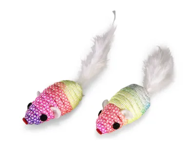 Cat Toy Mouse with Feather White 5cm