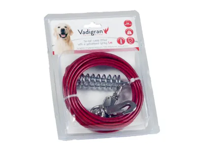 Tie-out Cable 5m with Damped Spring – Red/Silver