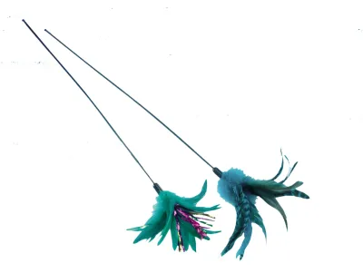 Cat Toy Fishing Rod Green Feather 50cm