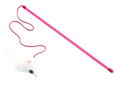 Cat teaser with white mouse 45cm